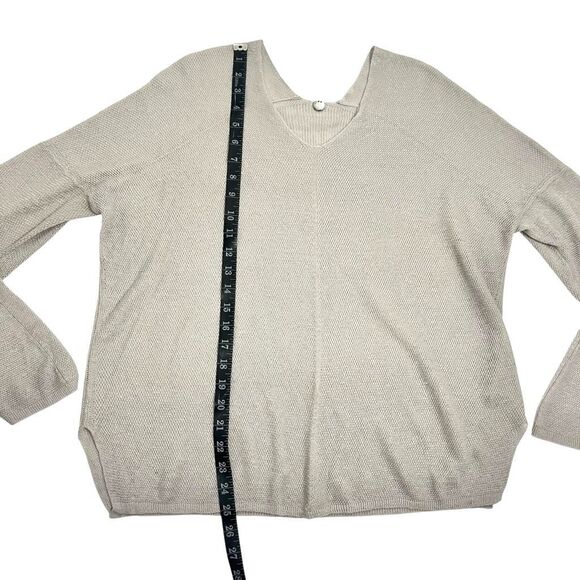 Margaret O'Leary Medium Lightweight Gray V-Neck Sweater Open Knit Linen - Picture 7 of 9